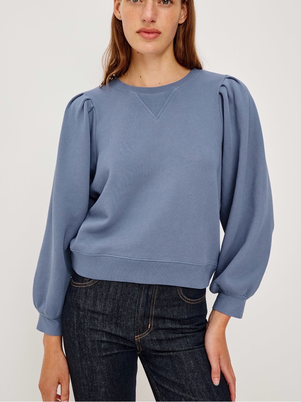 Rails Dusty Blue Puff Sleeve Crewneck Sweatshirt